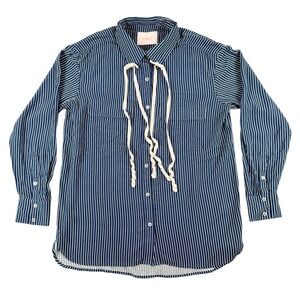 Selkie Shirt Womens S Blue White The School Shirt Pin‎ Stripes Tie Neck Ribbons